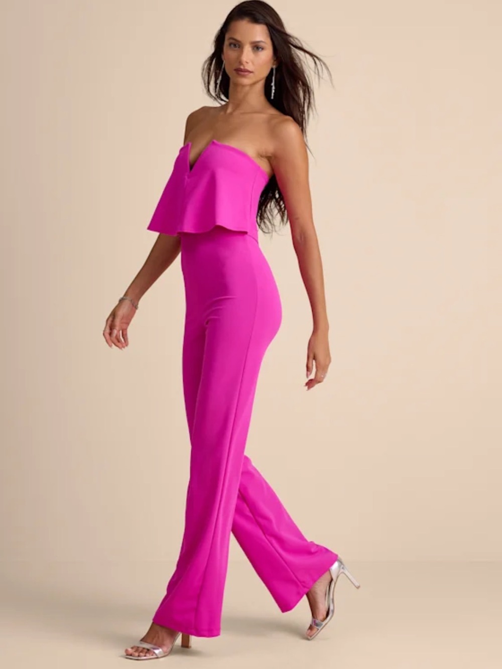 Barbie like Lulu’s Power of Love Bright Magenta Strapless Jumpsuit size X-Large - Picture 6 of 9